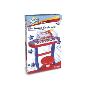 Електронен синтезатор с микрофон, крачета и стол