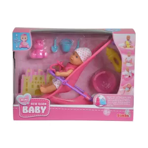 Кукла пишкащо бебе с количка и аксесоари Mini New Born Baby
