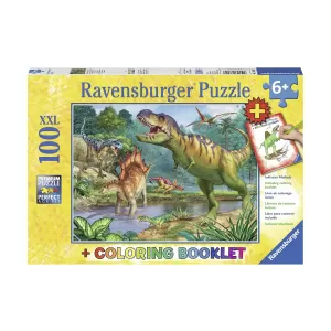 Пъзел Ravensburger 100 ел. - Светът на динозаврите, с книжка за оцветяване